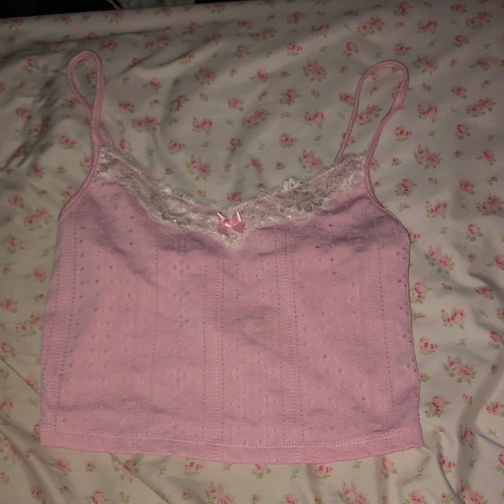 Pink Lace Trim Camisole Tank Top